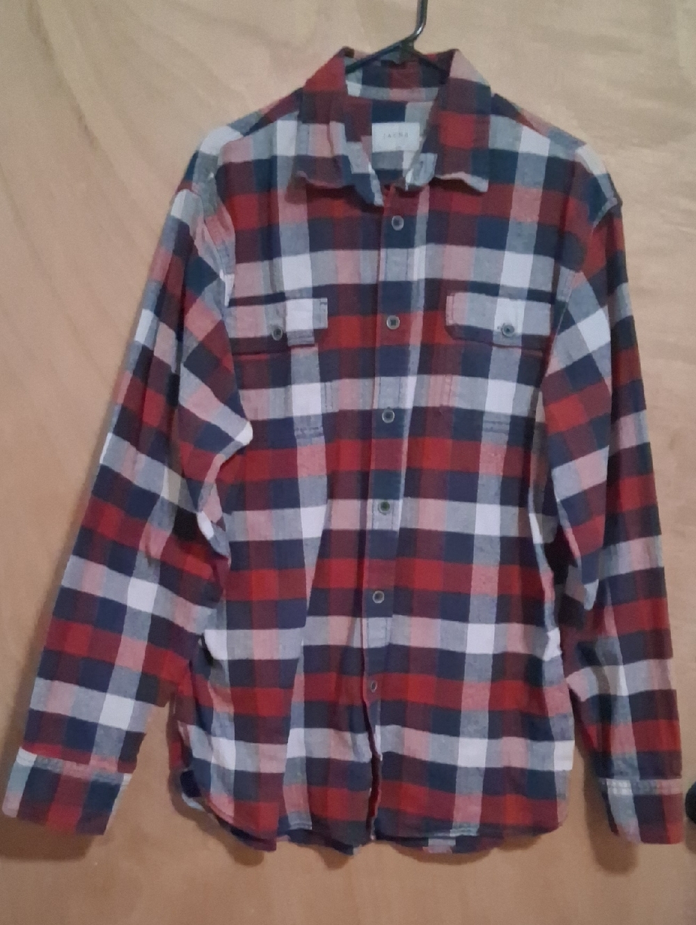 Red, Navy & White Plaid Button-Down Shirt